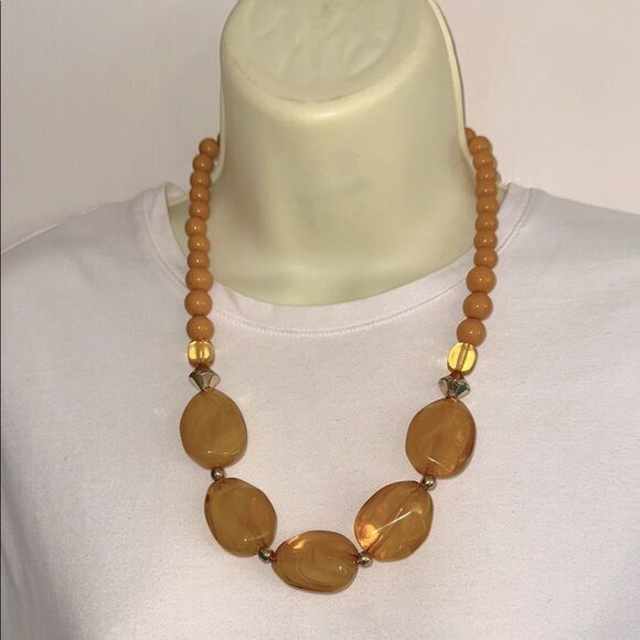 Amber/Gold Beaded Necklace - Picture 1 of 4